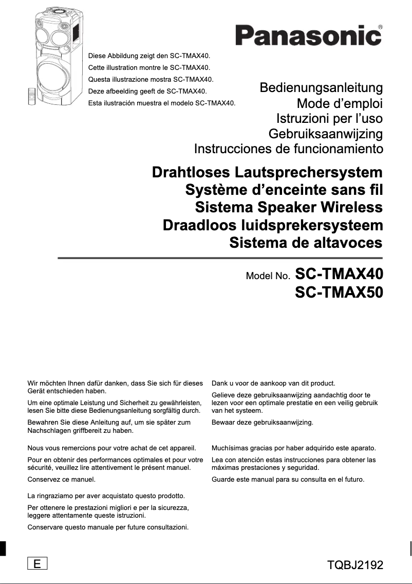 Page n°1 - Manuel utilisateur Panasonic SC-TMAX50