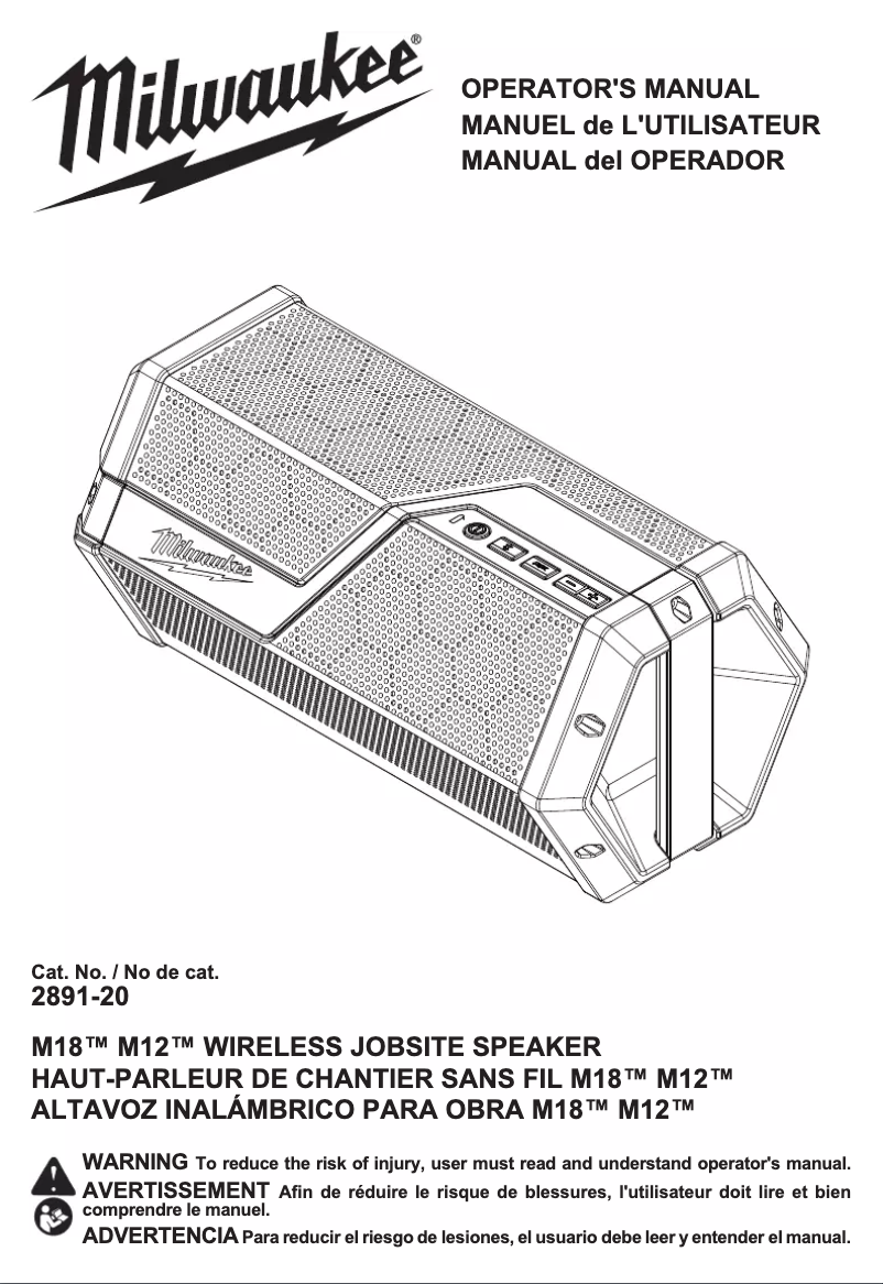 Page 1 de la notice Manuel utilisateur Milwaukee 2891-20