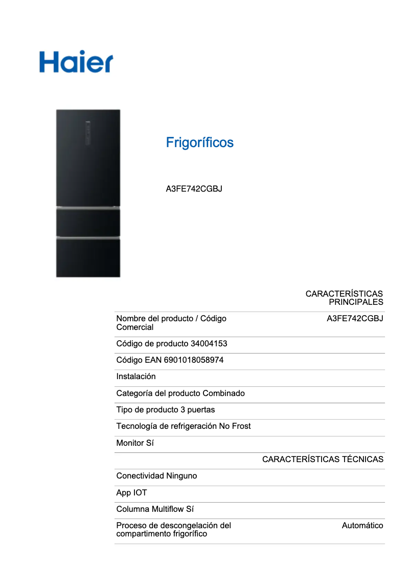 Image de la première page du manuel de l'appareil A3FE742CGBJ