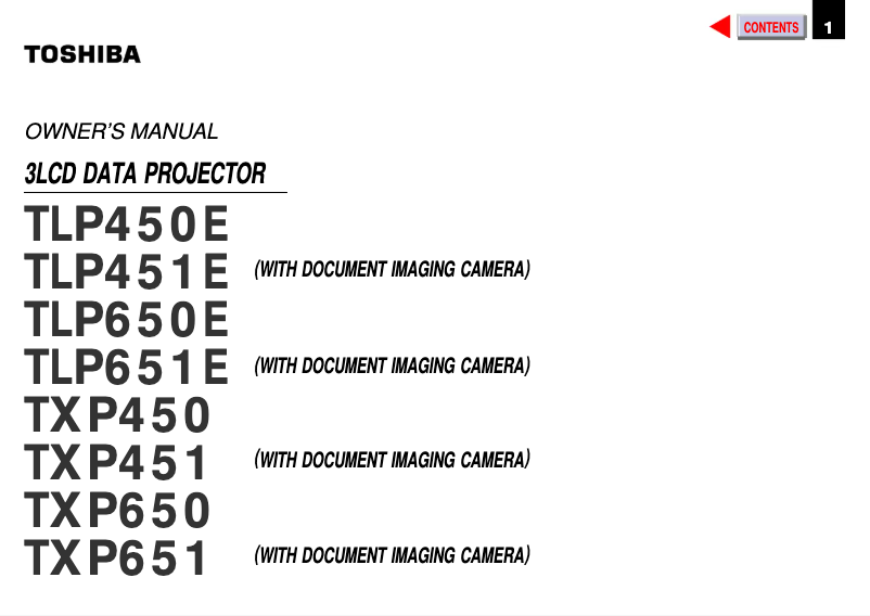 Page n°1 - Manuel utilisateur Toshiba TXP-451