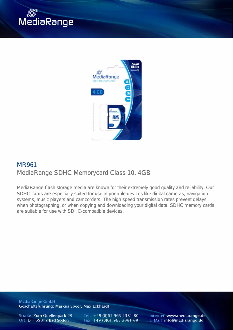 Page n°1 - Manuel utilisateur MediaRange MR961