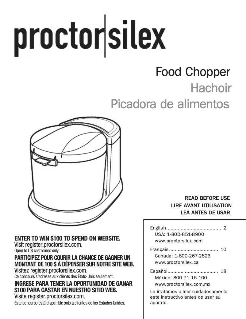 Page 1 de la notice Manuel utilisateur Proctor Silex 72500PS