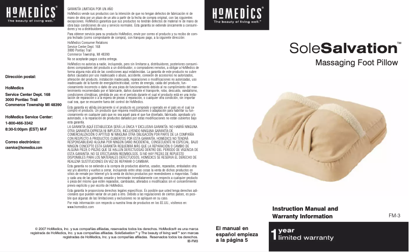 Page n°1 - Manuel utilisateur Homedics FM-3