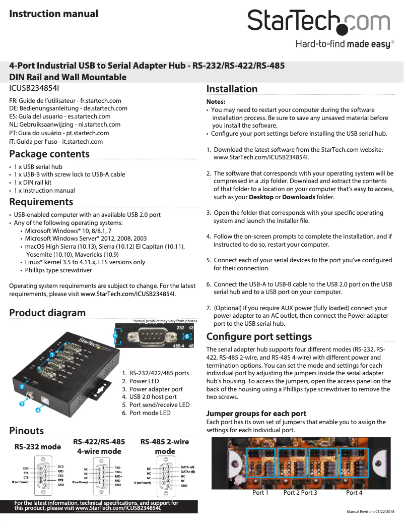 Page 1 de la notice Manuel utilisateur StarTech.com ICUSB234854I
