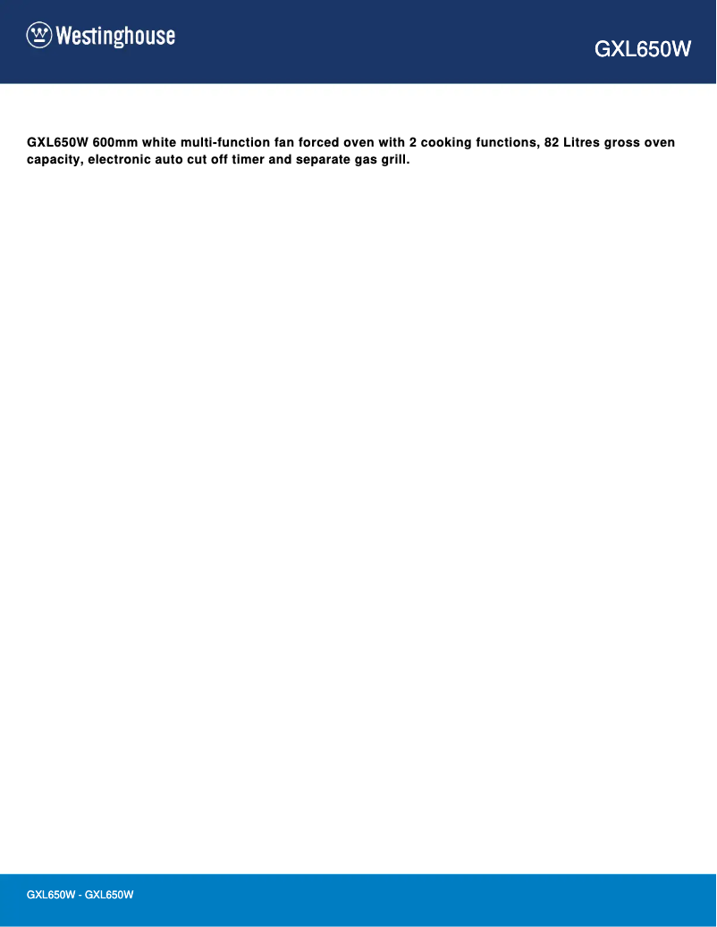 Page 1 de la notice Manuel utilisateur Westinghouse GXL650W