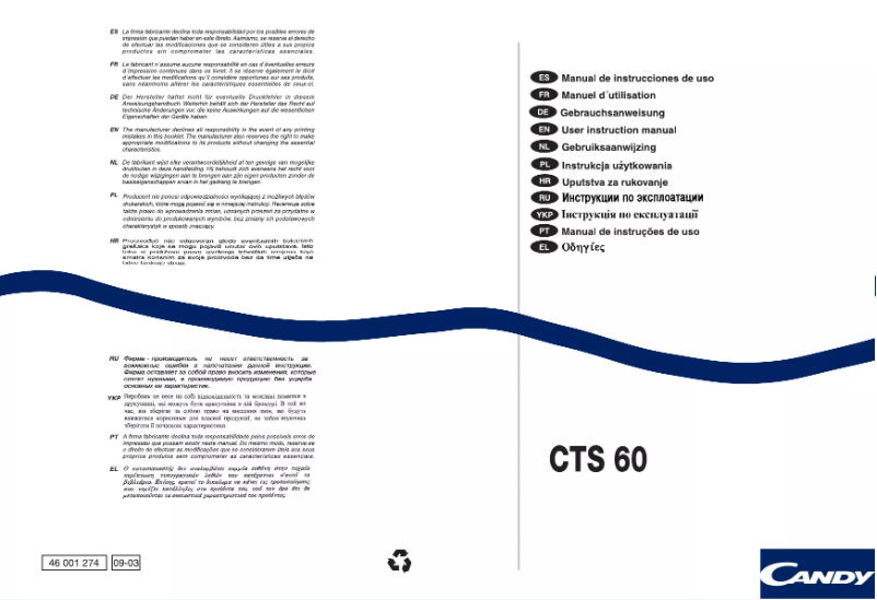 Page n°1 - Manuel utilisateur Candy SKD CTS 60SY