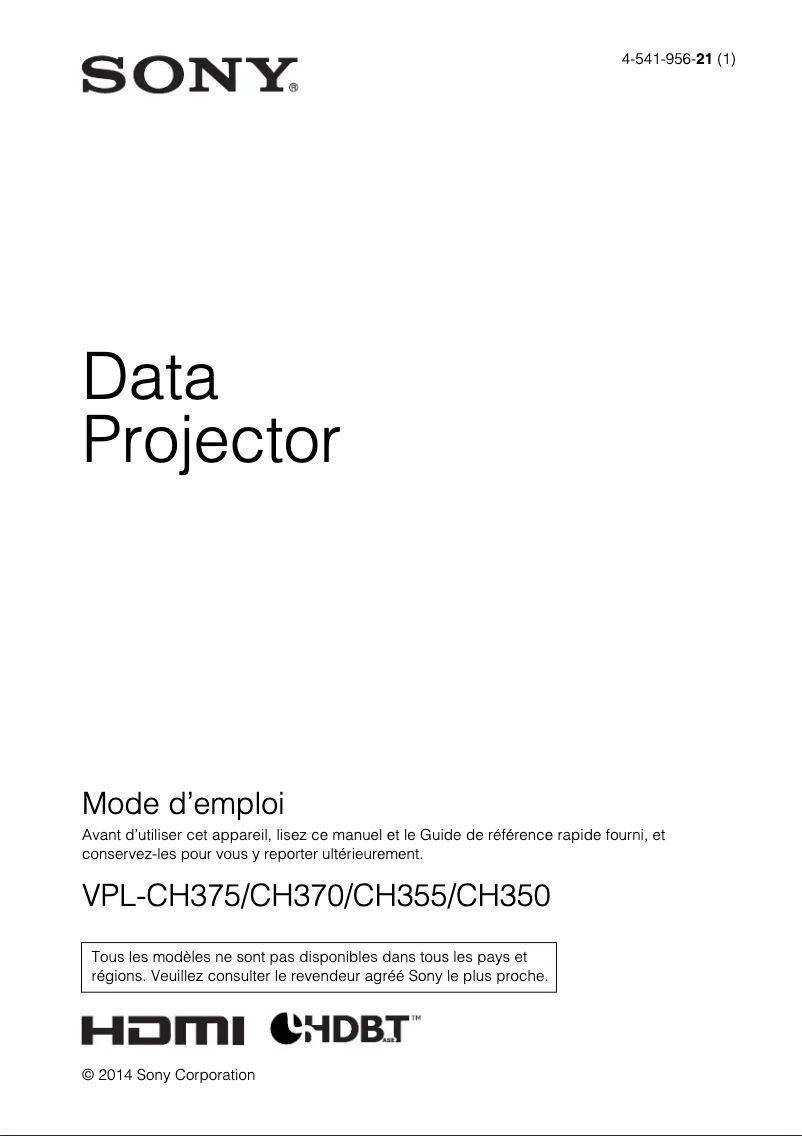 Page n°1 - Mode d'emploi Sony VPL-CH350