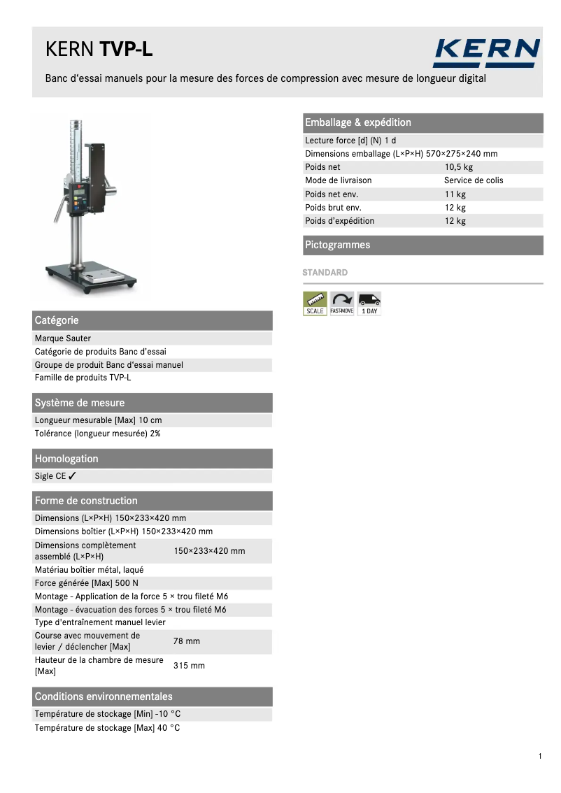 Page 1 de la notice Fiche technique Sauter TVP-L