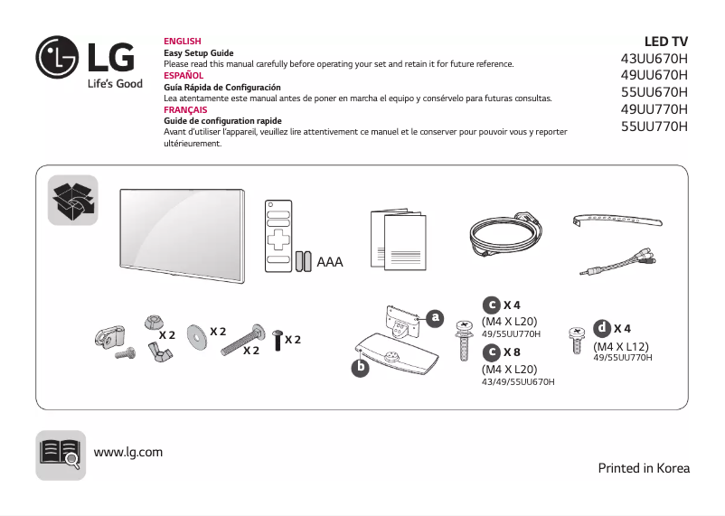 Page 1 de la notice Manuel utilisateur LG 49UU670HLA