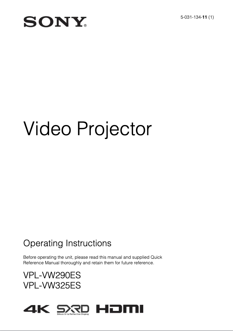 Image de la première page du manuel de l'appareil VPL-VW325ES