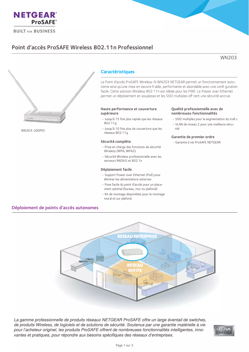 Page 1 de la notice Fiche technique Netgear ProSAFE WN203