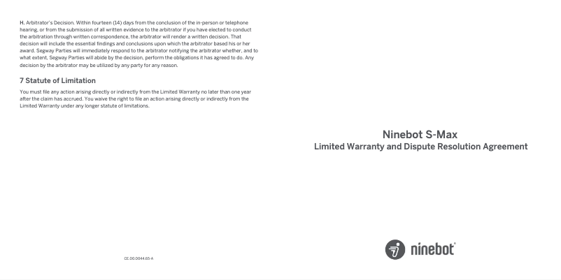 Page 1 of the manual Warranty Information Segway Ninebot S-Max