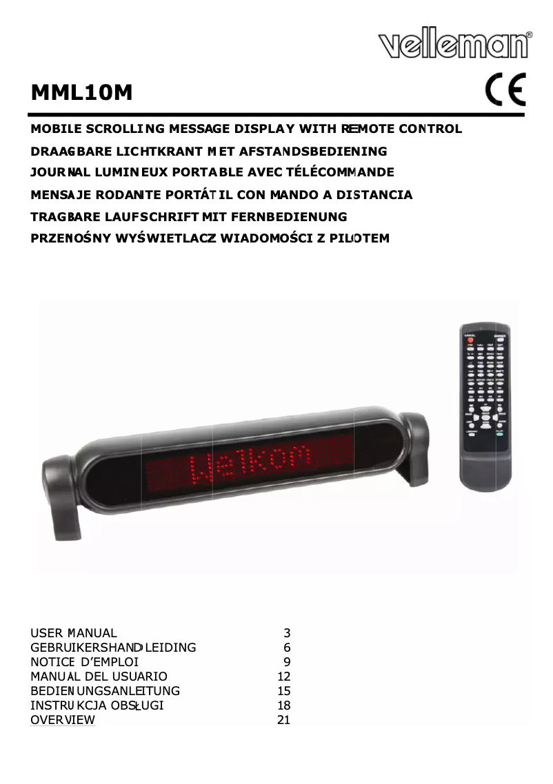 Page 1 de la notice Manuel utilisateur Velleman MML10M