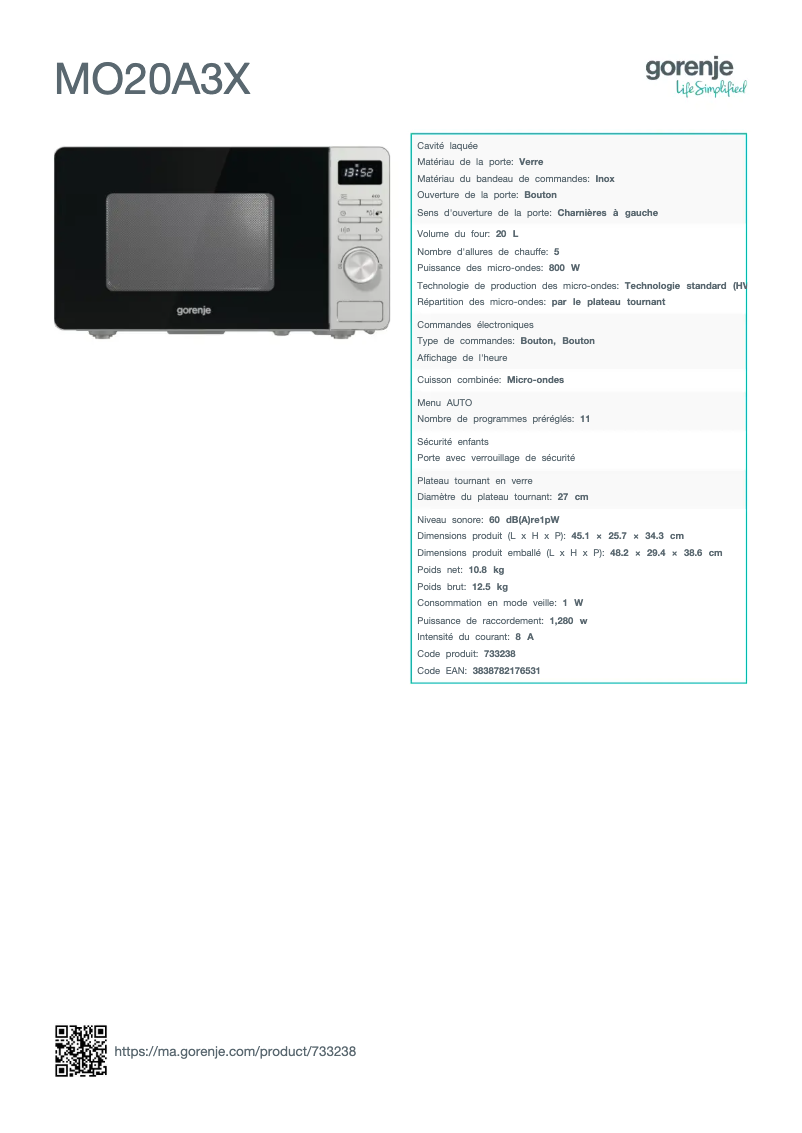 Image de la première page du manuel de l'appareil MO20A3X