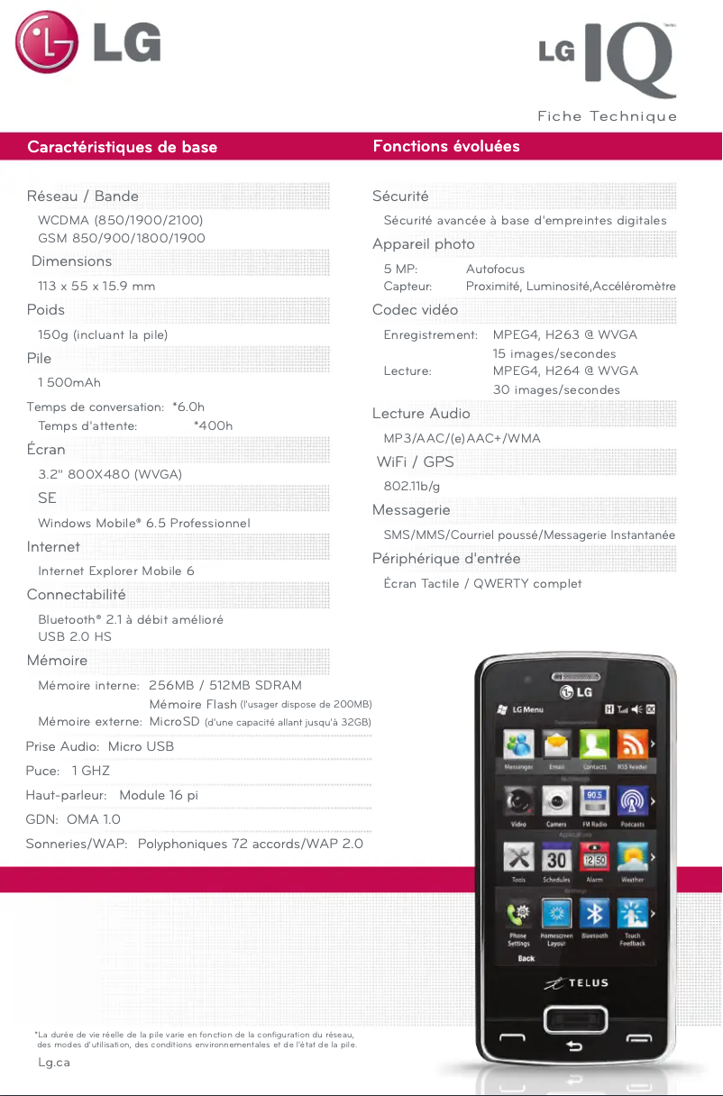 Página 1 del manual Ficha técnica LG GW825