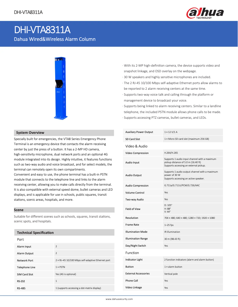 Página 1 del manual Ficha técnica Dahua Technology VTA8311A