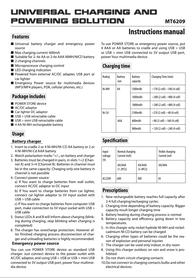 Page 1 de la notice Manuel utilisateur Media-Tech MT6209