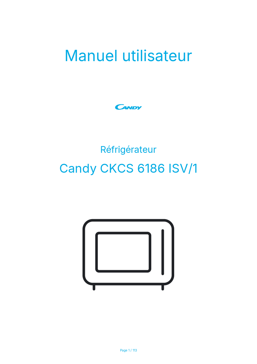 Page n°1 - Manuel utilisateur Candy CKCS 6186 ISV/1