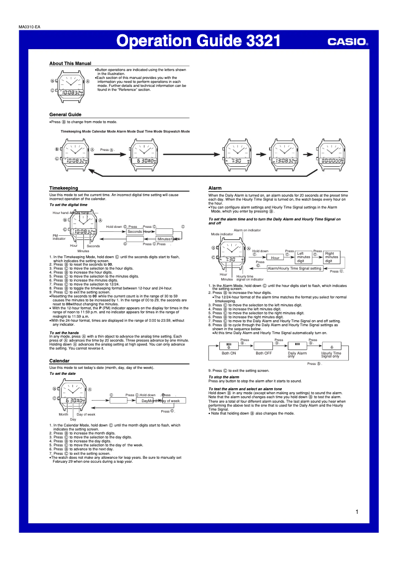 Page 1 de la notice Manuel utilisateur Casio AW-90H-9EVEF
