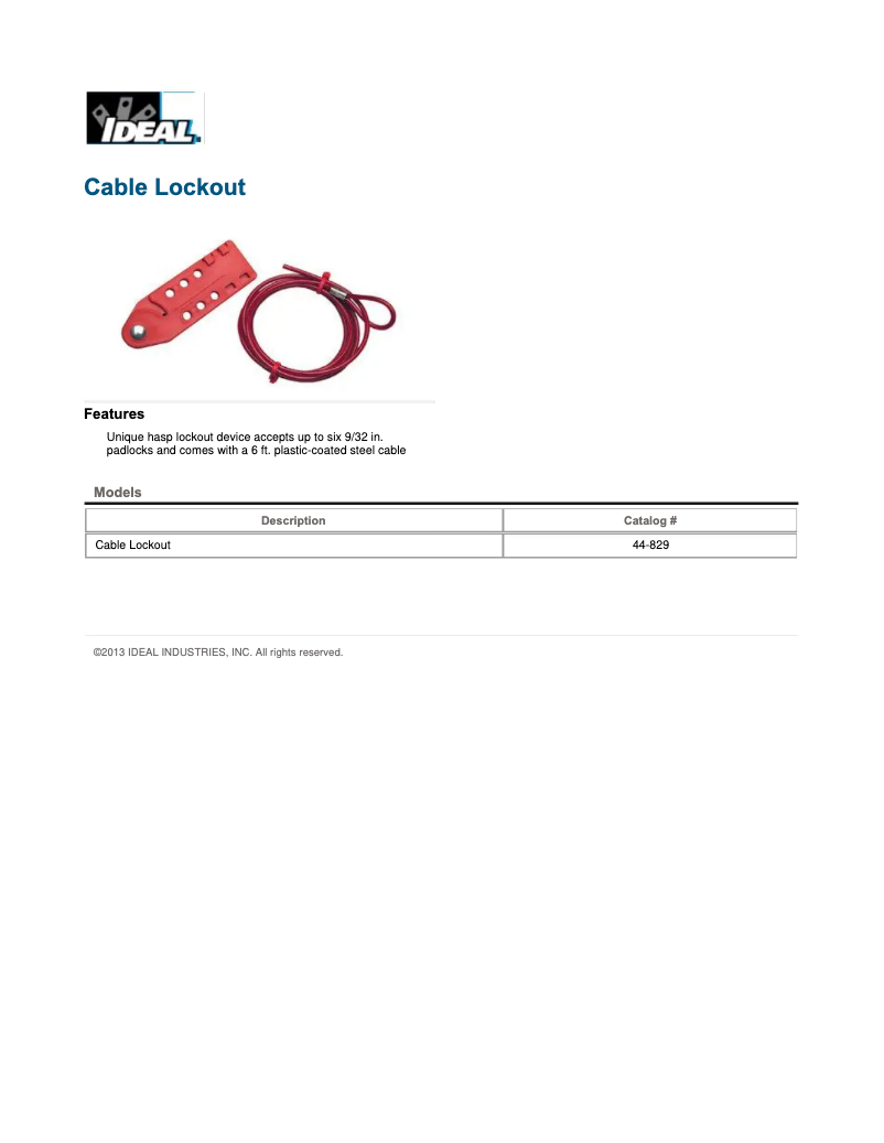 Page 1 of the manual Technical Sheet Ideal 44-829