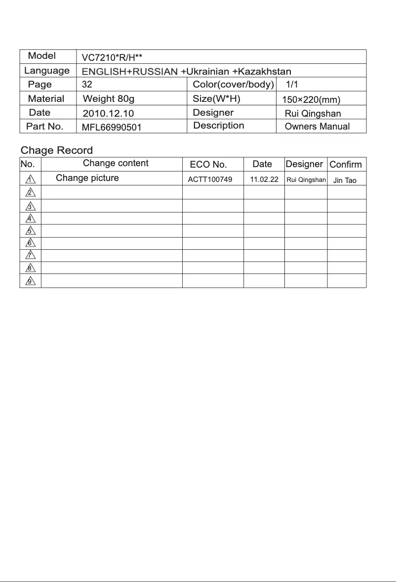 Page n°1 - Manuel utilisateur LG V-K72101RU