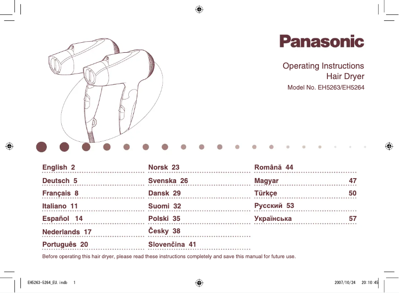 Page 1 de la notice Manuel utilisateur Panasonic EH-5263