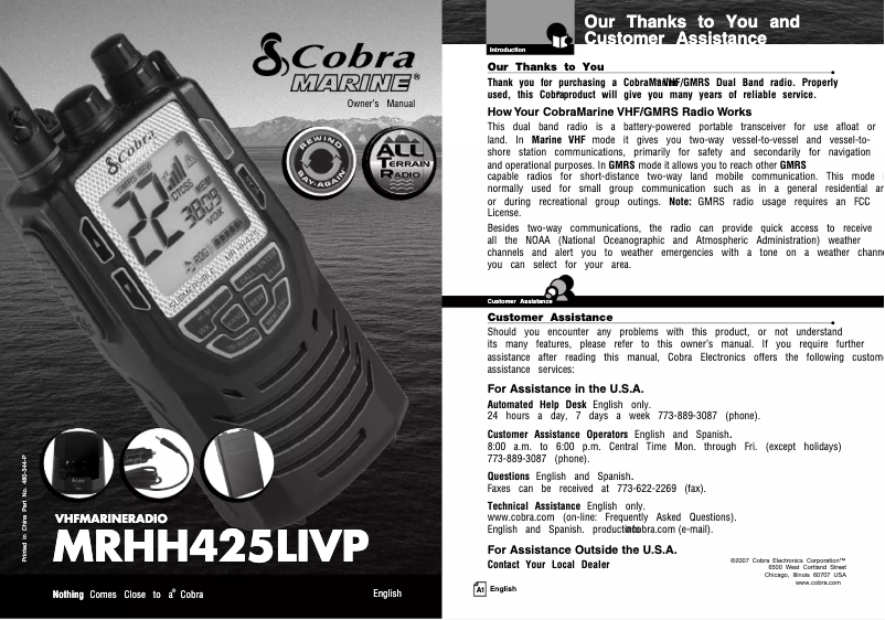 Page n°1 - Manuel utilisateur Cobra MR HH425LI VP