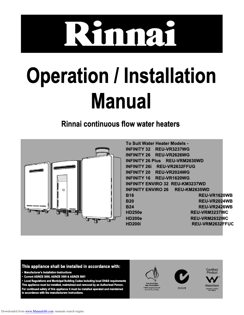 Page n°1 - Manuel utilisateur Rinnai Infinity 32