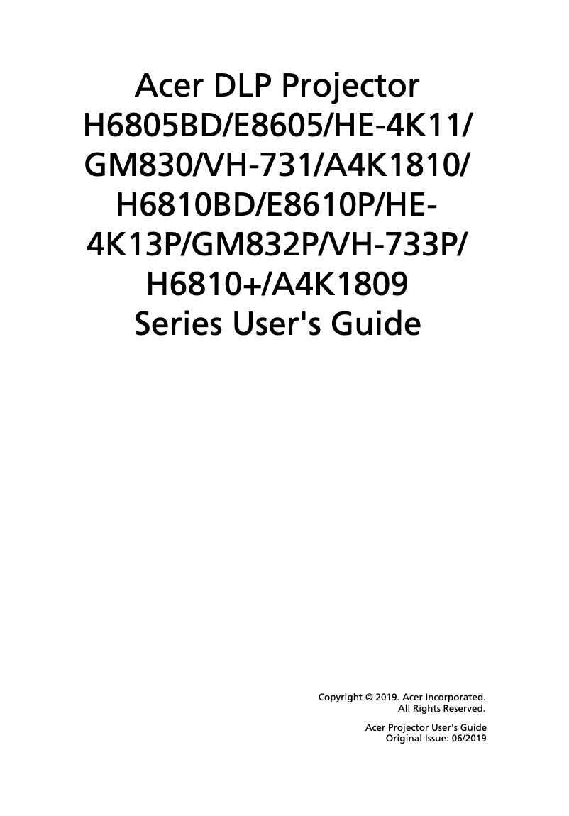 Page 1 de la notice Manuel utilisateur Acer H6810BD