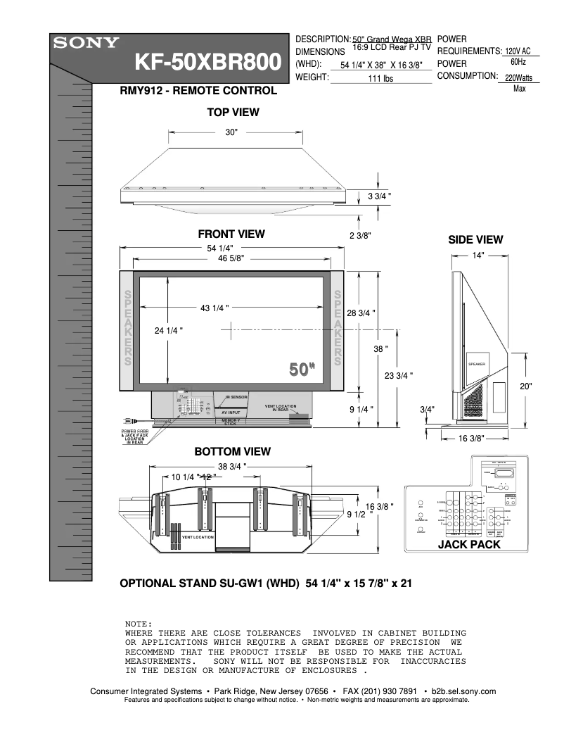 Image de la première page du manuel de l'appareil KF-50XBR800