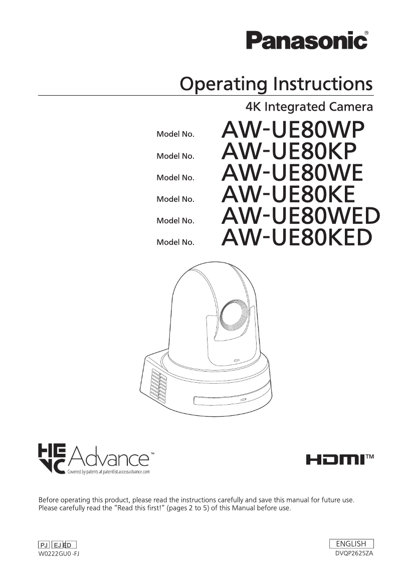 Image de la première page du manuel de l'appareil AW-UE80