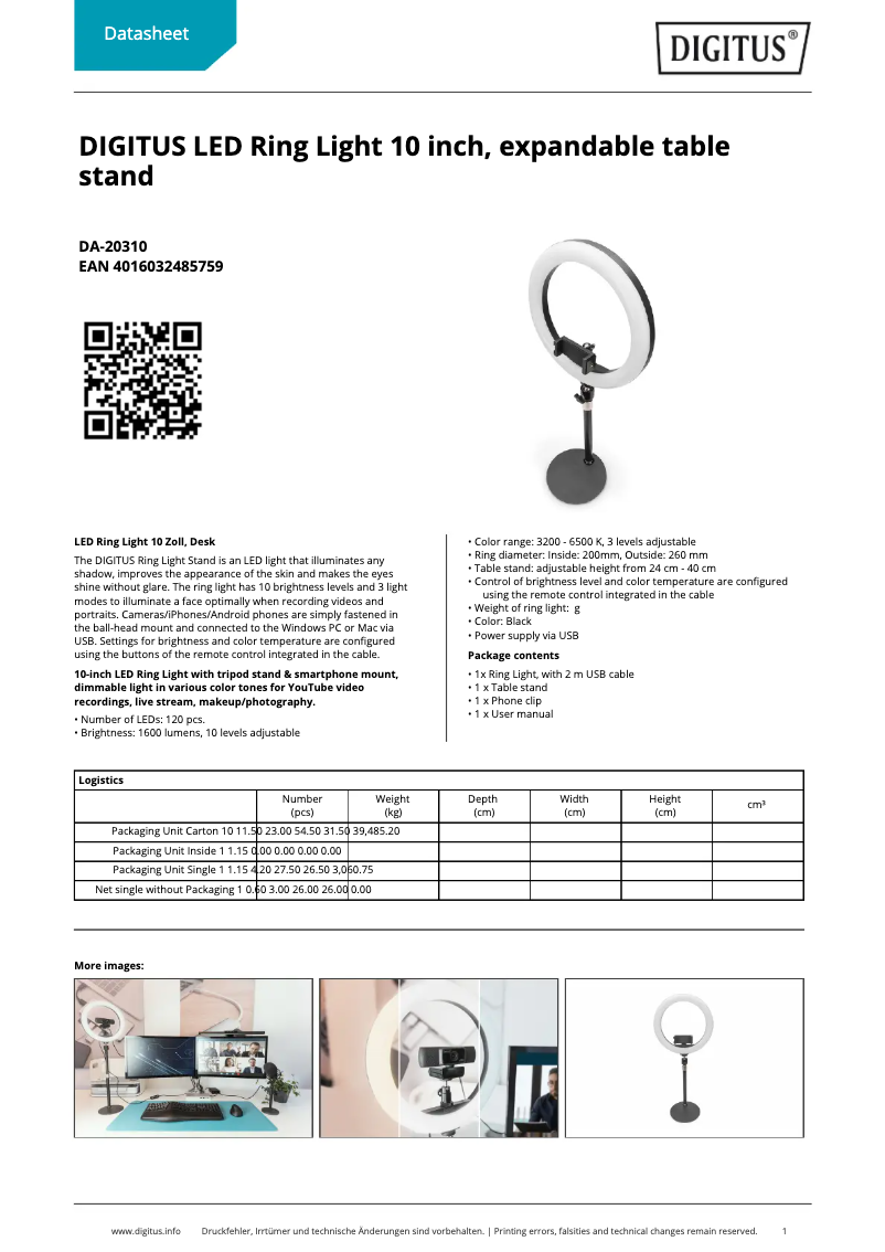 Page 1 de la notice Fiche technique Digitus DA-20310