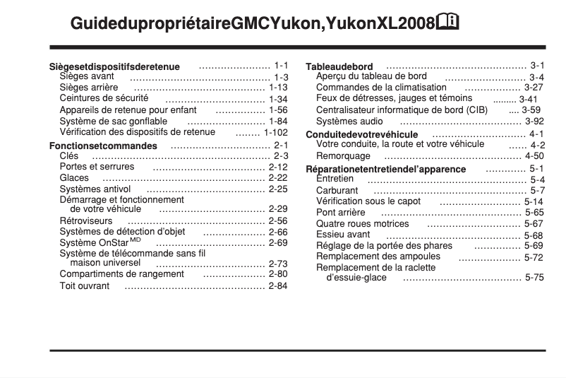 Page 1 de la notice Manuel utilisateur GMC Yukon (2008)