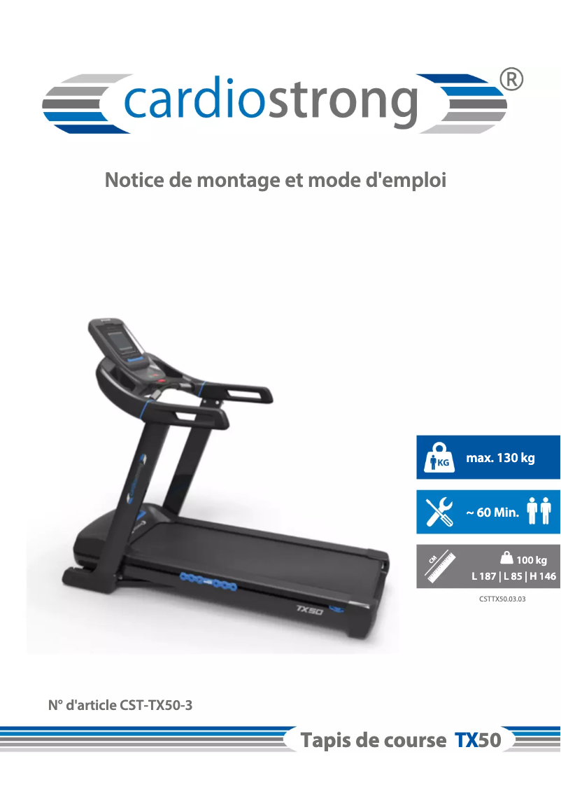Page 1 de la notice Manuel utilisateur Cardiostrong TX50