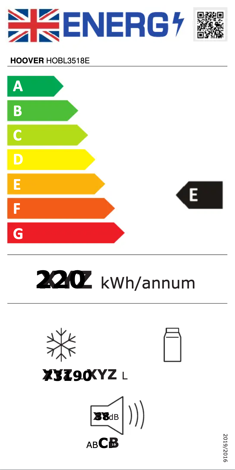 Página 1 del manual Etiqueta energética Hoover HOBL3518E