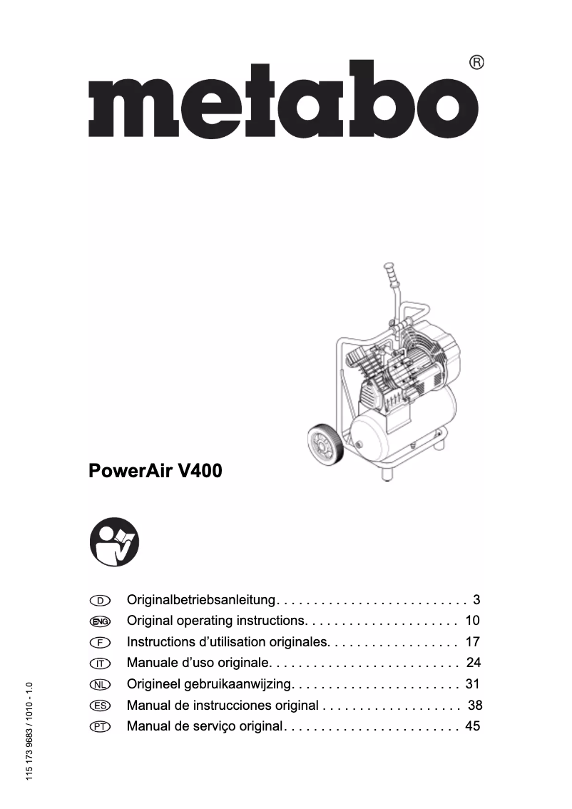Page 1 de la notice Manuel utilisateur Metabo PowerAir V 400