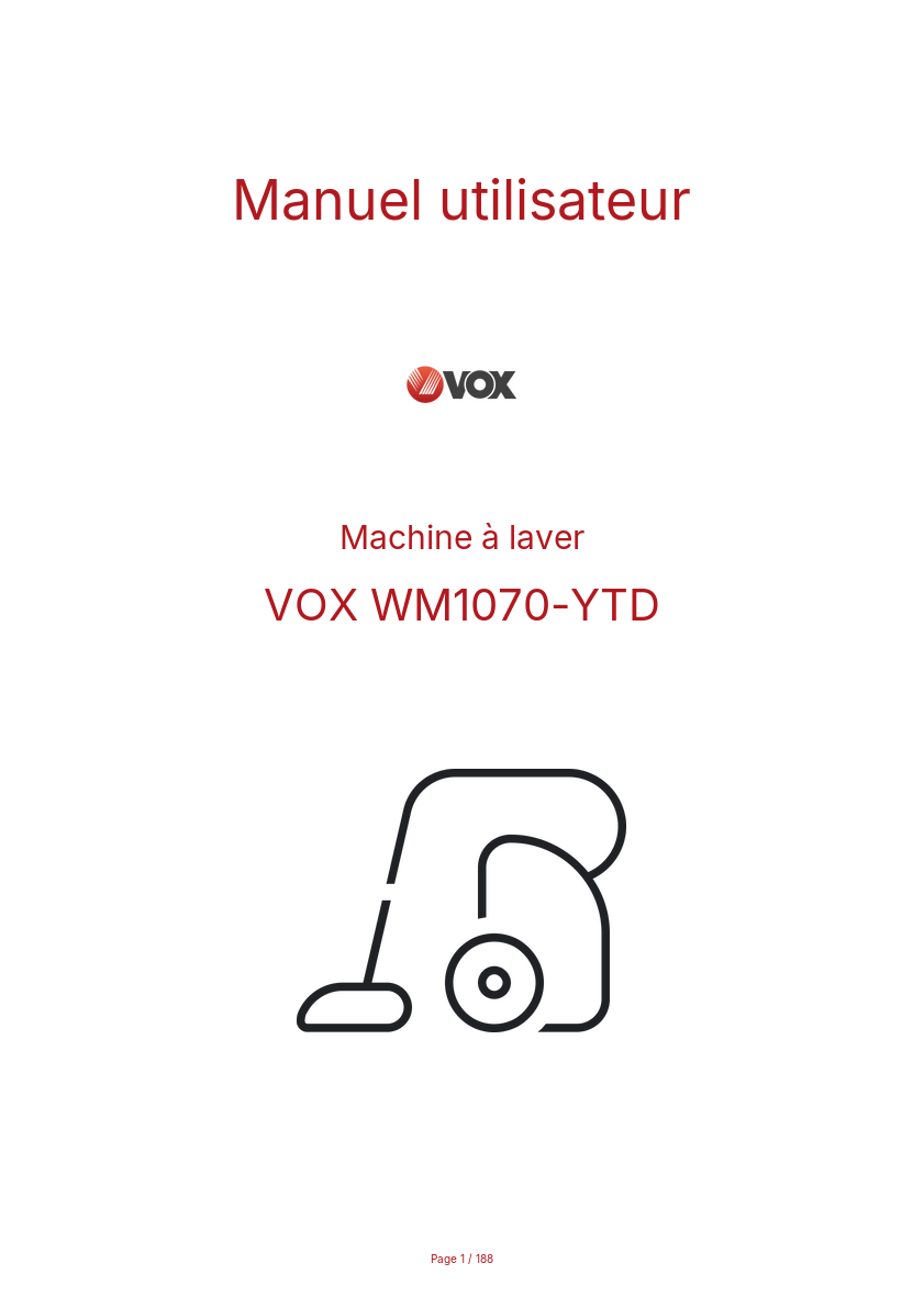 Page n°1 - Manuel utilisateur VOX WM1070-YTD