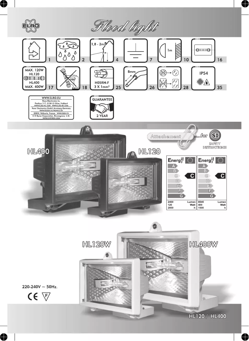 Page 1 de la notice Manuel utilisateur Elro HL120W