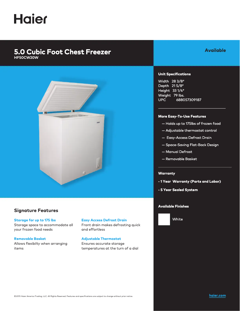 Página 1 del manual Ficha técnica Haier HF50CW20W