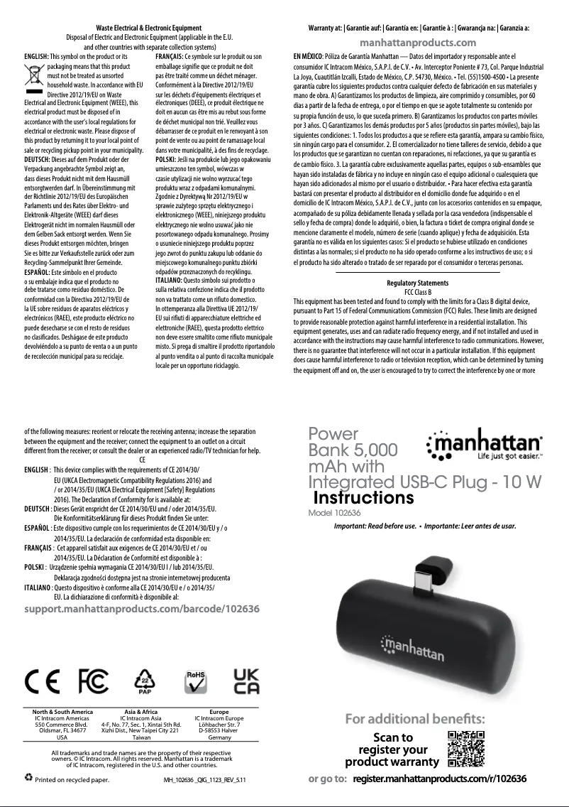 Page 1 de la notice Manuel utilisateur Manhattan 102636