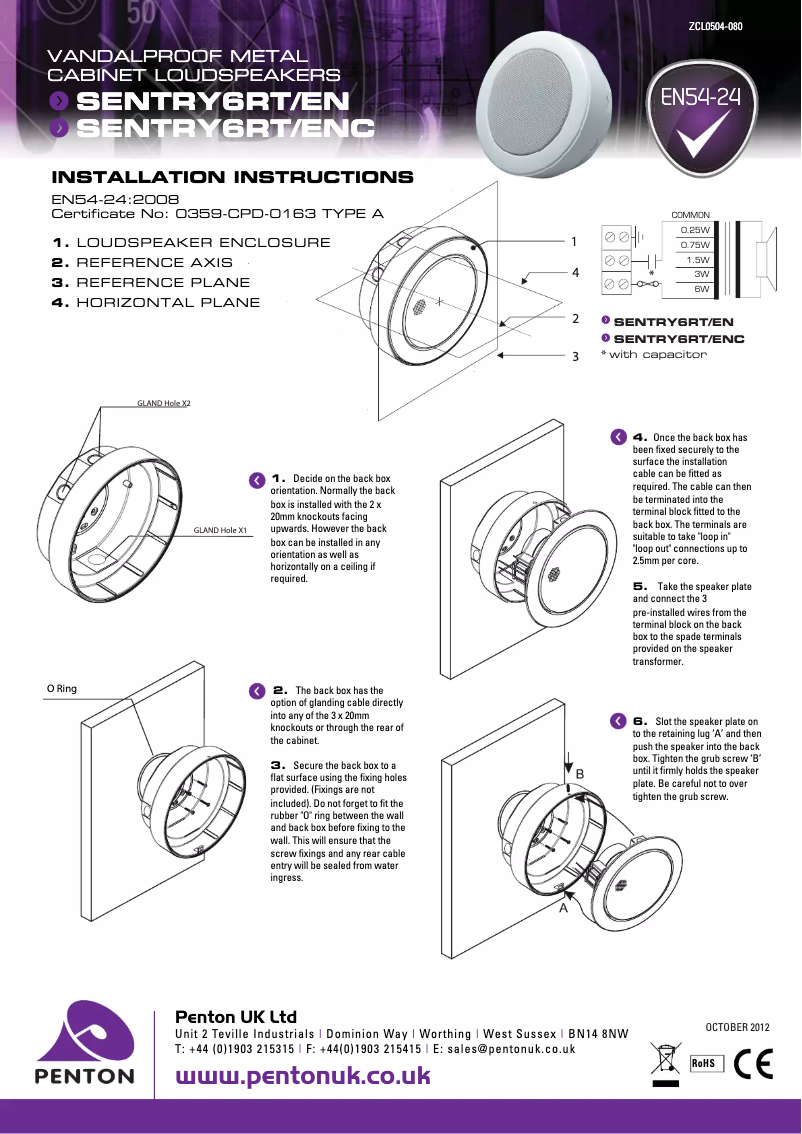 Image de la première page du manuel de l'appareil SENTRY6RT/EN