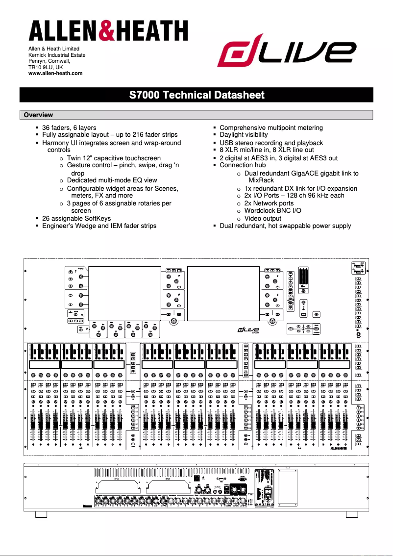 Page 1 de la notice Fiche technique Allen & Heath dLive S7000