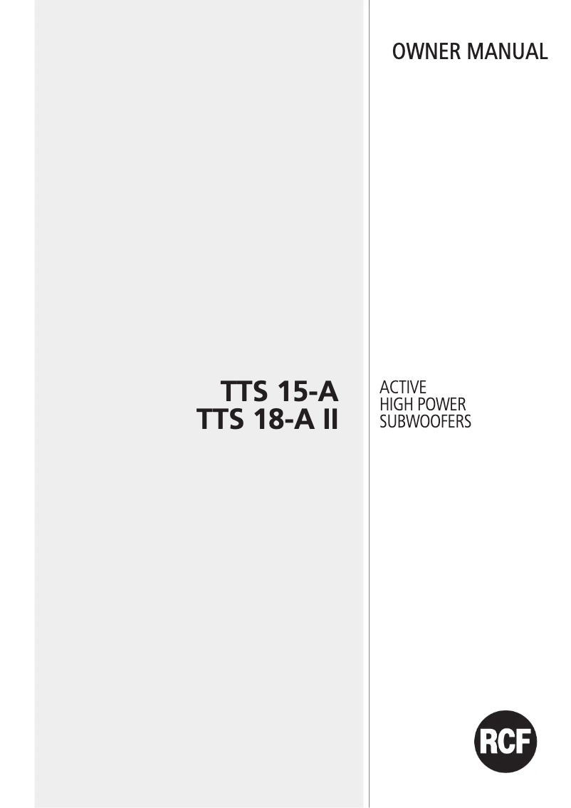 Page 1 de la notice Manuel utilisateur RCF TTS 15-A