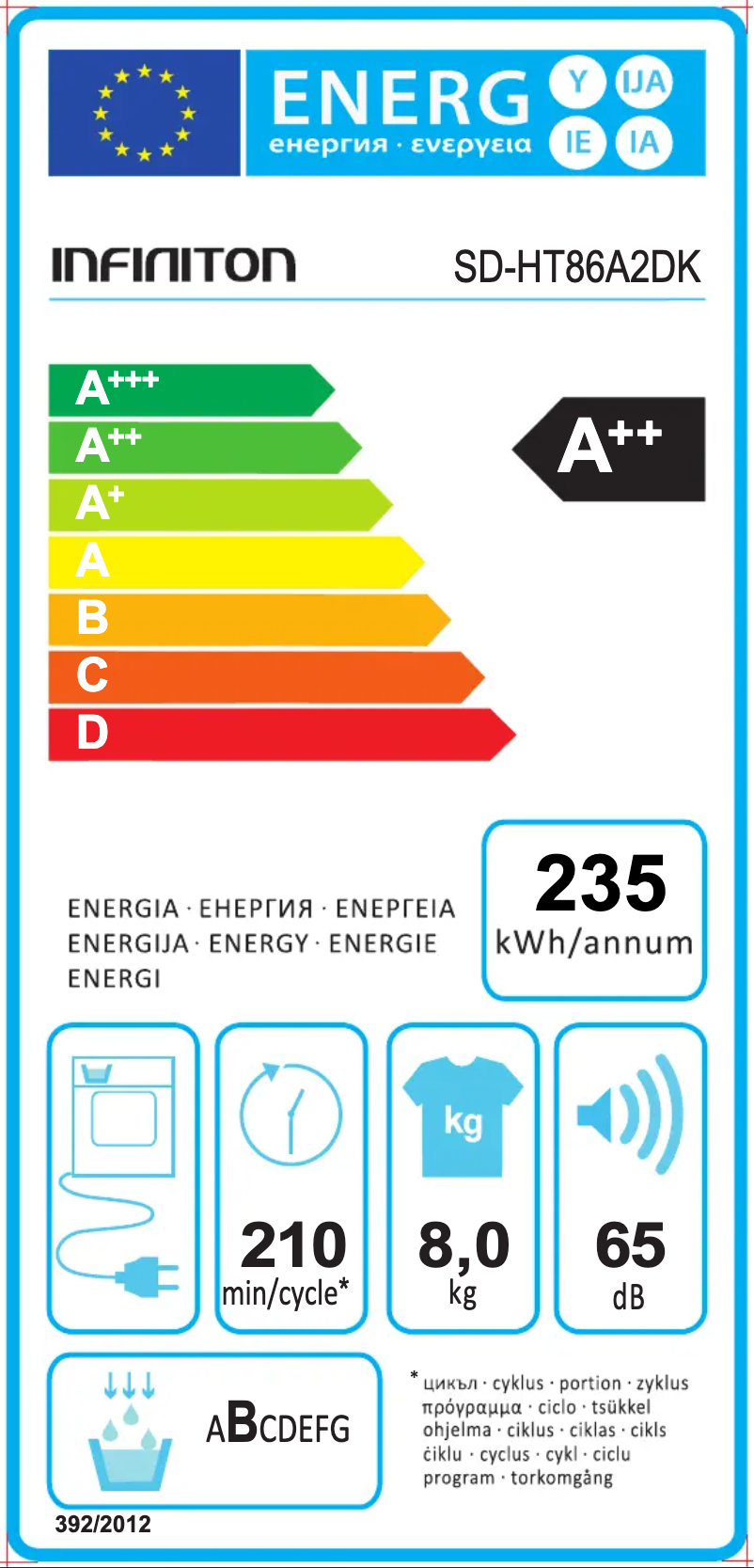 Page n°1 - Label énergétique Infiniton SD-HT86A2DK