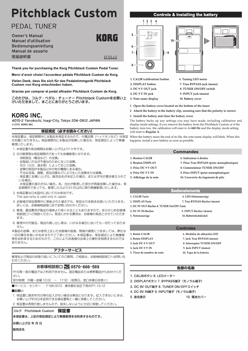 Page n°1 - Manuel utilisateur Korg Pitchblack Custom