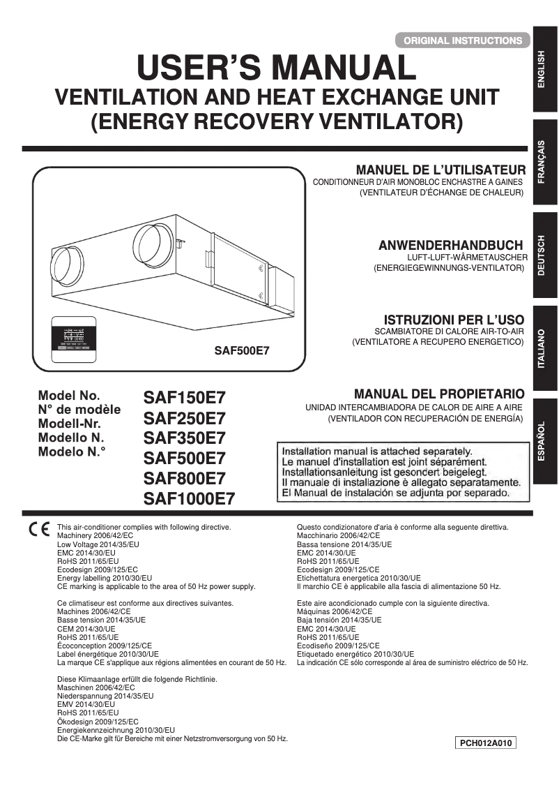 Page 1 de la notice Manuel utilisateur Mitsubishi SAF800E7