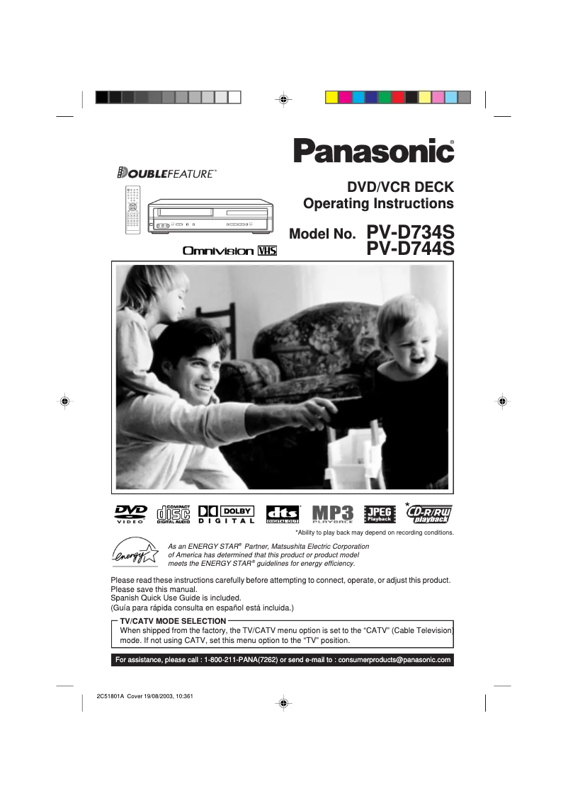 Page 1 de la notice Manuel utilisateur Panasonic PV-D734S