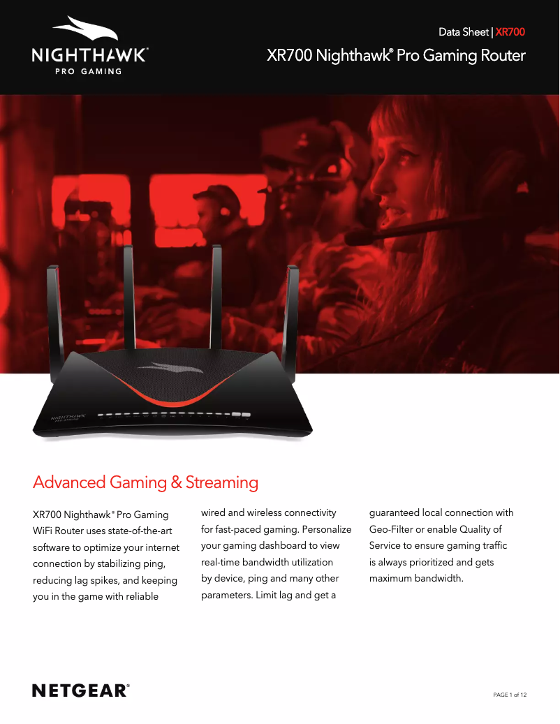 Image de la première page du manuel de l'appareil Nighthawk Pro Gaming XR700