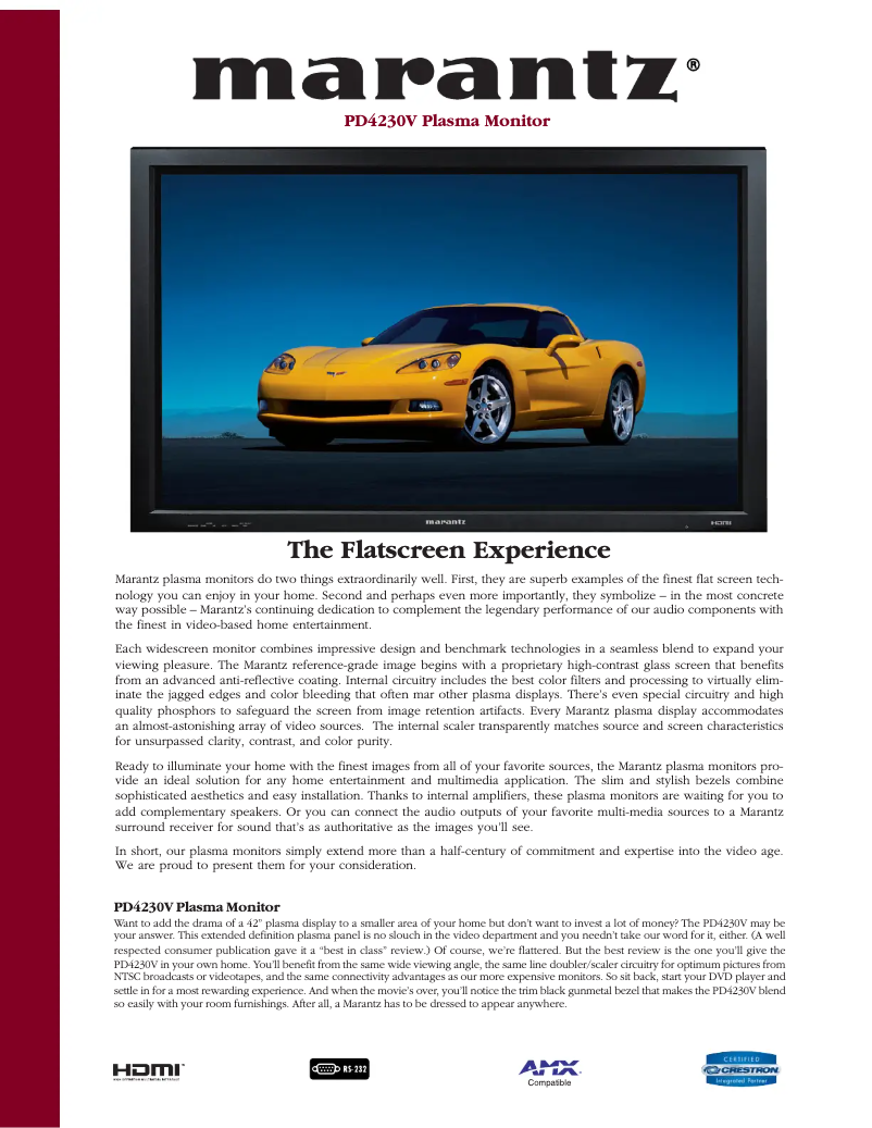 Page 1 de la notice Fiche technique Marantz PD4230V