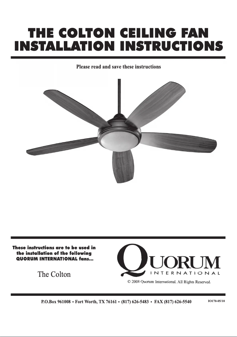 Page n°1 - Manuel utilisateur Quorum International Colton 36525-9186